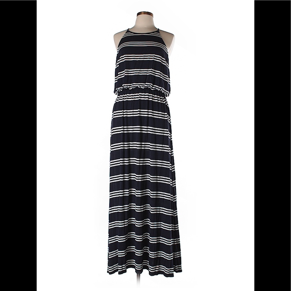 Ann Taylor LOFT Navy & White Striped Maxi Dress LG
